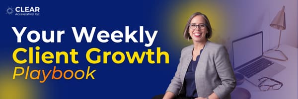 The Weekly Client Growth Playbook is your no‑fluff, results‑driven guide to building a business that consistently attracts and converts clients. Each week, you’ll get one practical strategy, a real client win, and a simple action you can implement immediately to create momentum, deepen relationships, stay consistent, and scale with systems. If you want predictable revenue and clear direction without overwhelm, this is the one newsletter you’ll actually use—and see even better results from. Subscribe today.