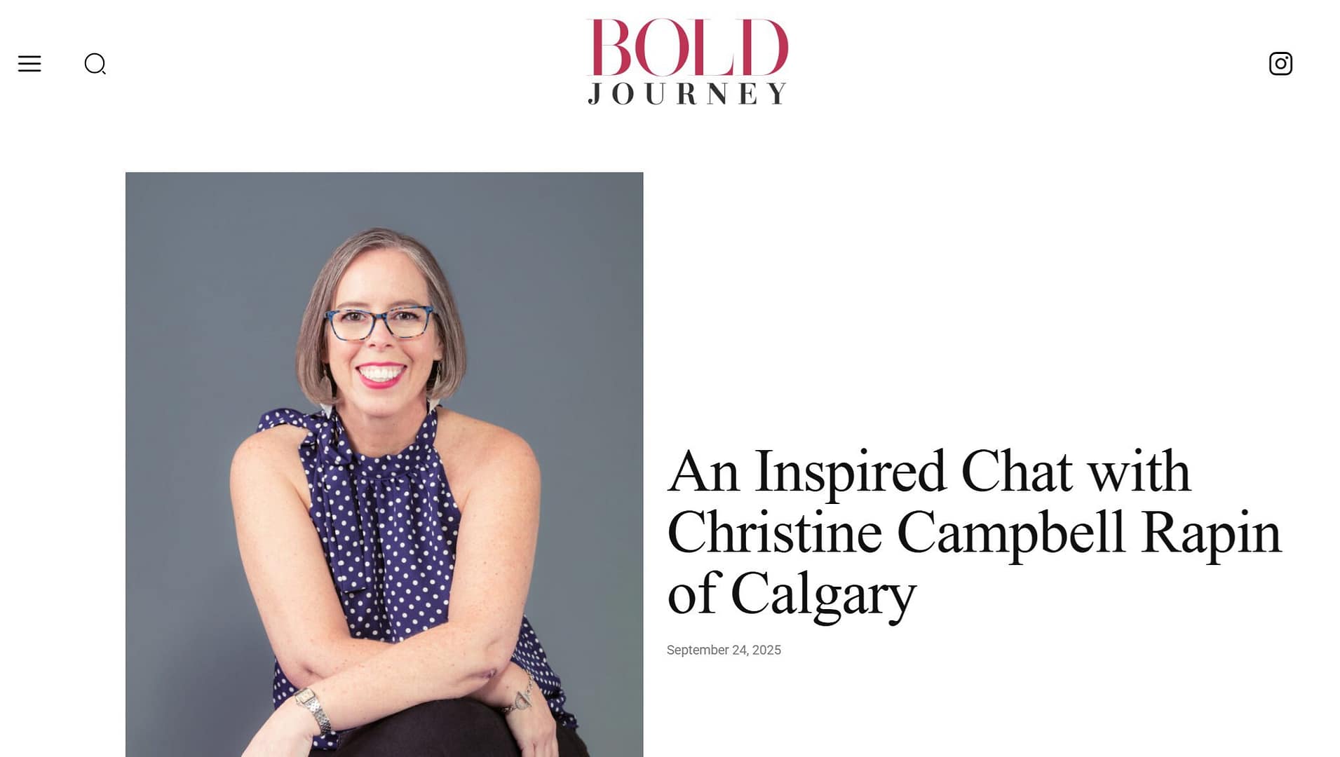 Bold Journey Magazine Featuring an Inspired Chat with Christine Campbell Rapin of Calgary Canada.