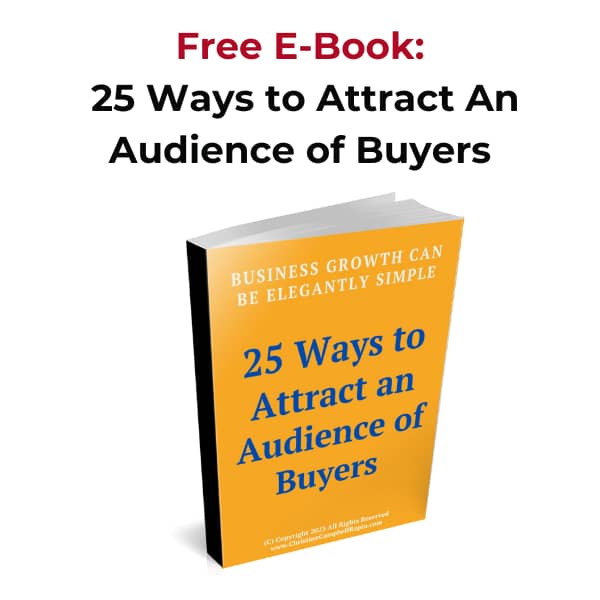 Free 11-page E-Book Offering 25 Ways to Attract an Audience of Buyers. Grab Your Copy Today.