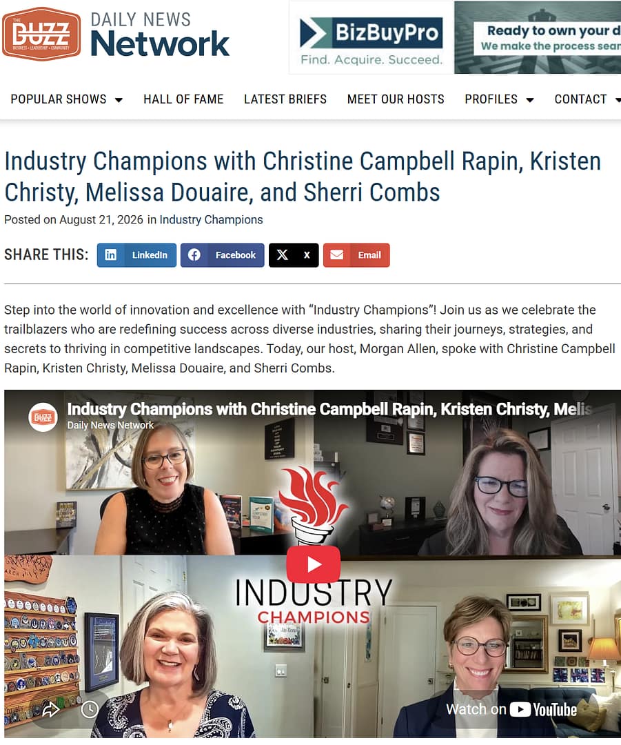 Industry Champions with Christine Campbell Rapin, Kristen Christy, Melissa Douaire and Sherri Combs. August 2026.
