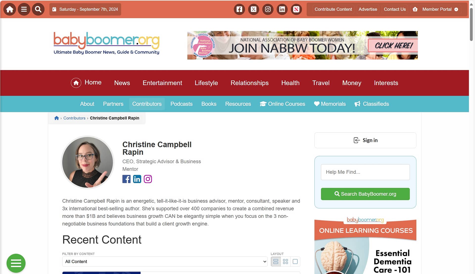 Babyboomer.org Contributor - Christine Campbell Rapin, Business Mentor & CEO of CLEAR Acceleration Inc. BabyBoomer.Org - the Ultimate Baby Boomer News, Guides & Community has invited Business Mentor & CEO of CLEAR Acceleration Inc, Christine Campbell Rapin to be a regular contributor.