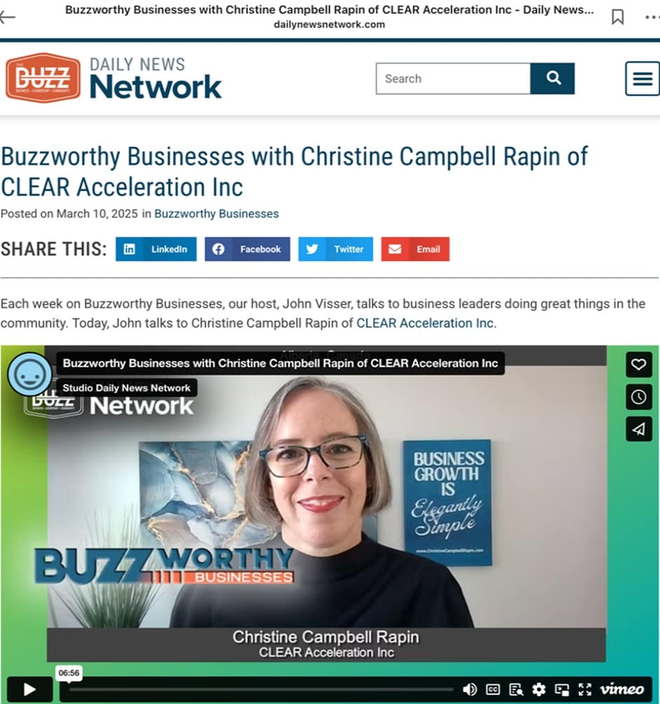 Christine Campbell Rapin - Buzzworthy Business Christine Campbell Rapin and CLEAR Acceleration Inc. is featured as a Buzzworthy Business in Canada.